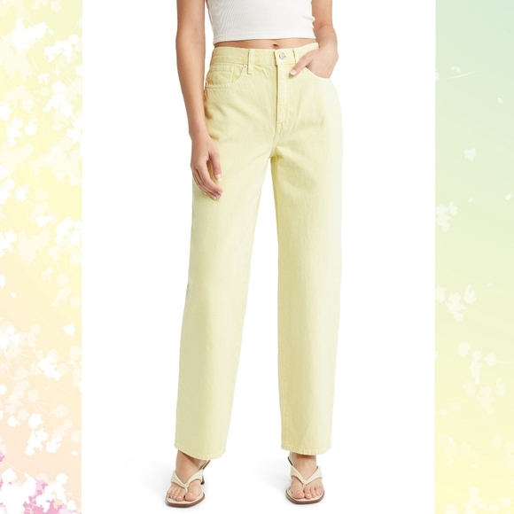 Madewell Baggy Straight Leg Jeans in Pale Daffodil - Picture 1 of 12